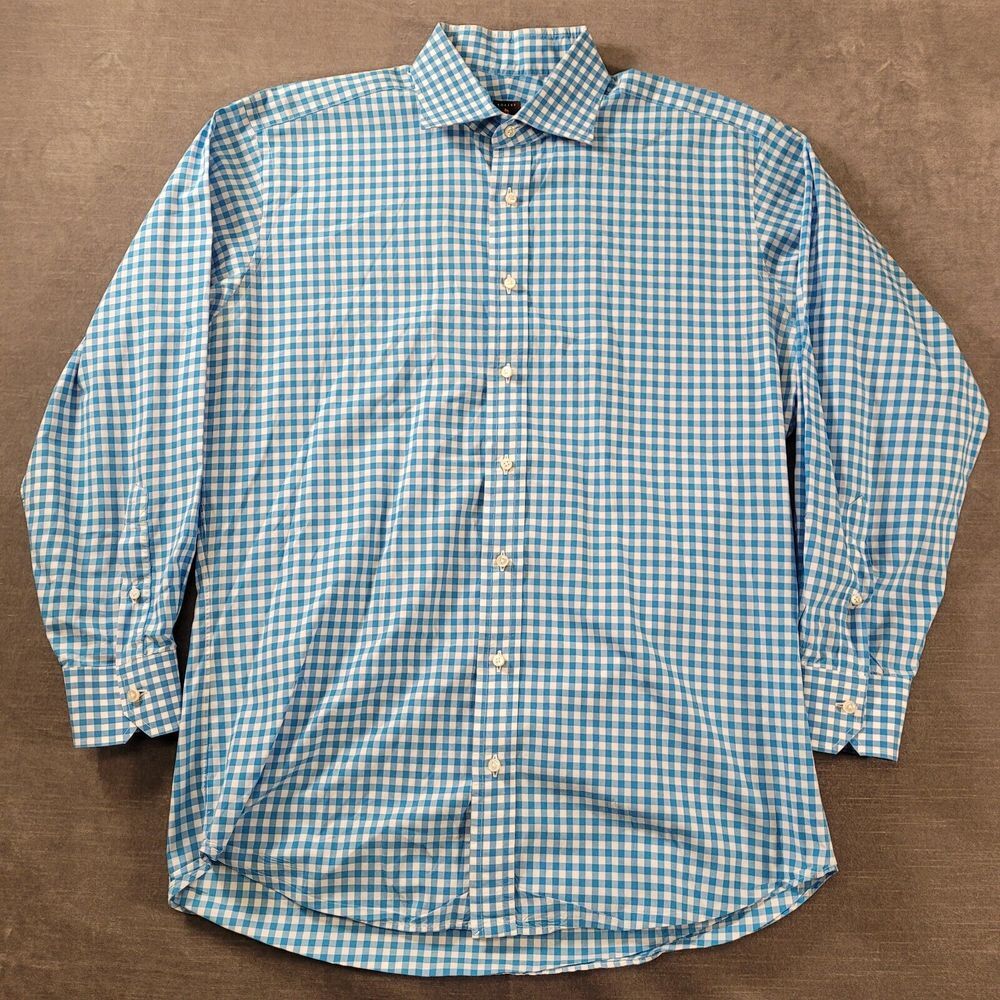 Robert Tabott Estate Bespoke Blue Checked Button Up Shirt Mens XL USA